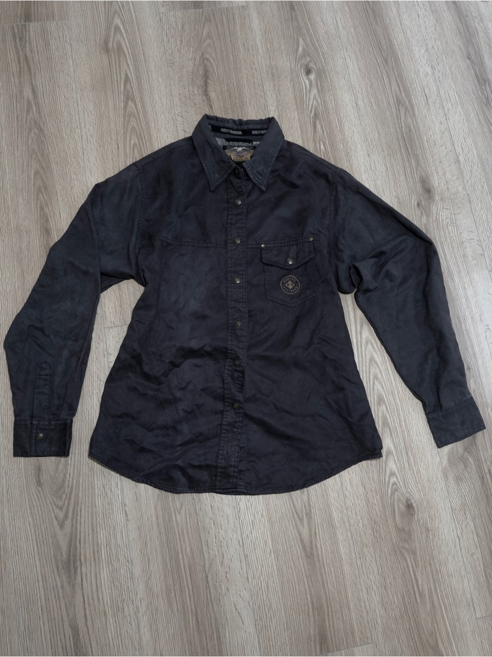 Harley Davidson Women's Charcoal Gray Vintage Snap Shirt XL Faux Suede Biker